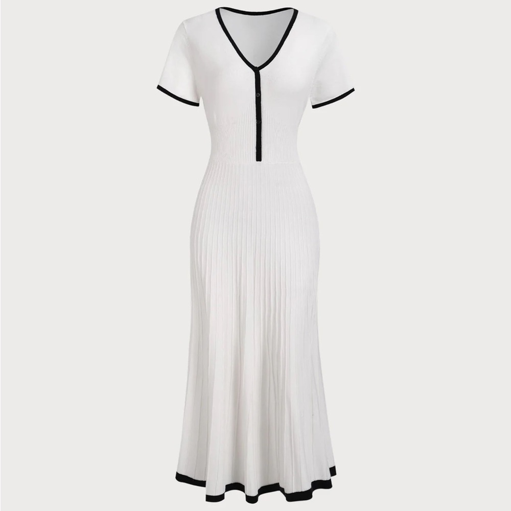 Rihoas Women's White Contrasting Sweater Midi Dress - Picture 7 of 10